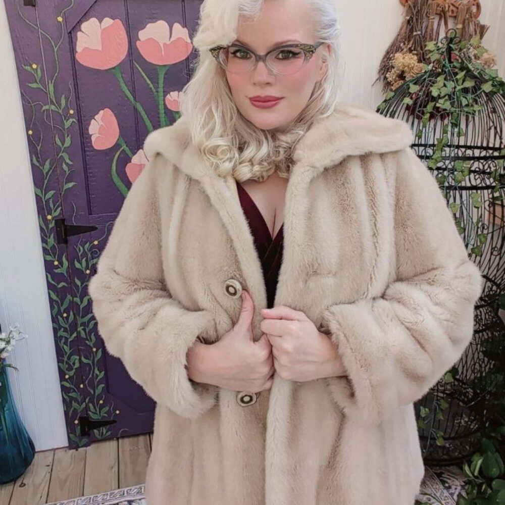 Vintage Blond Faux Fur Mink Coat by Mincara Styled by Russel Taylor, AS IS